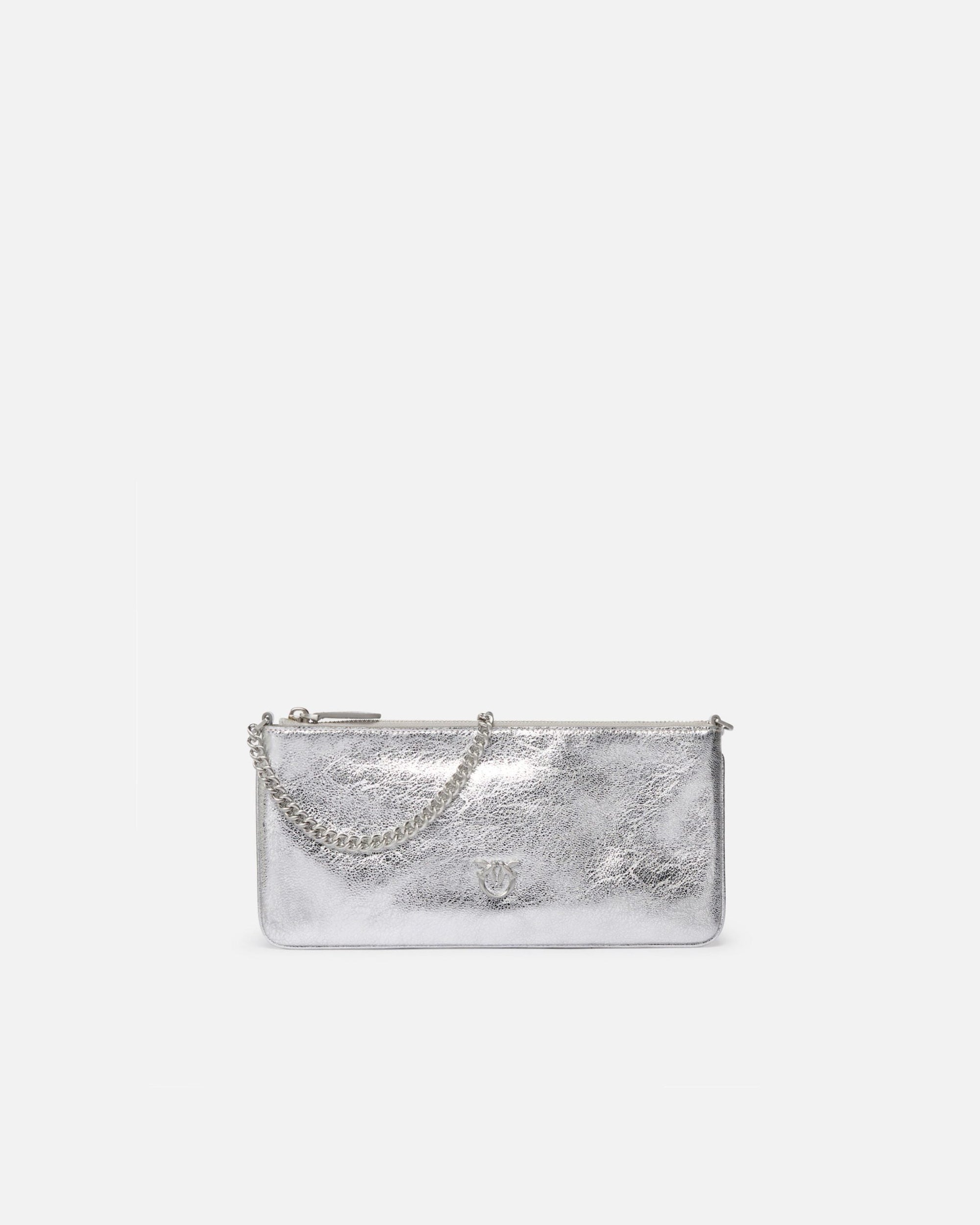Laminated leather clutch with shoulder strap