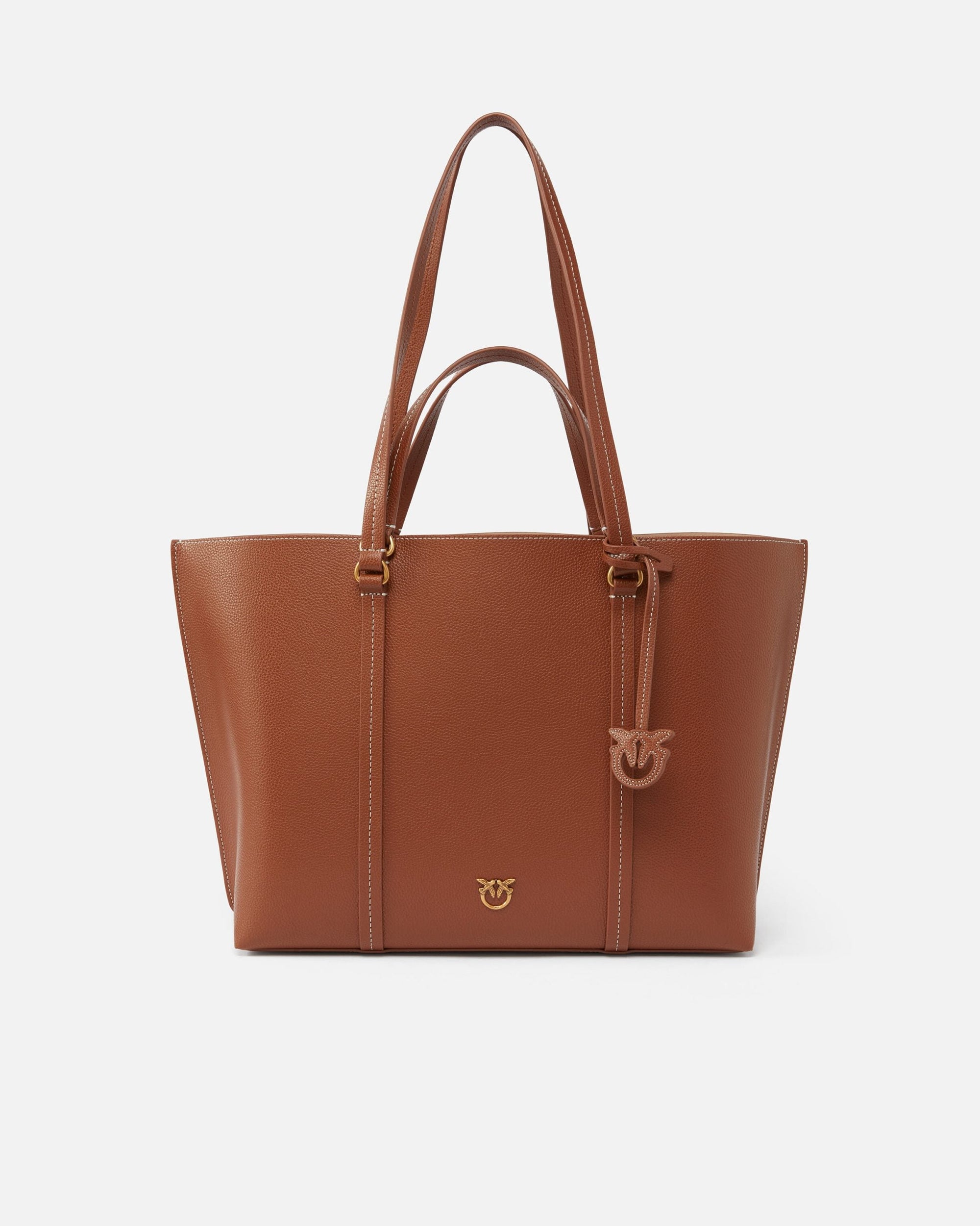 Large Leather Shopper Bag - Tan-antique Gold