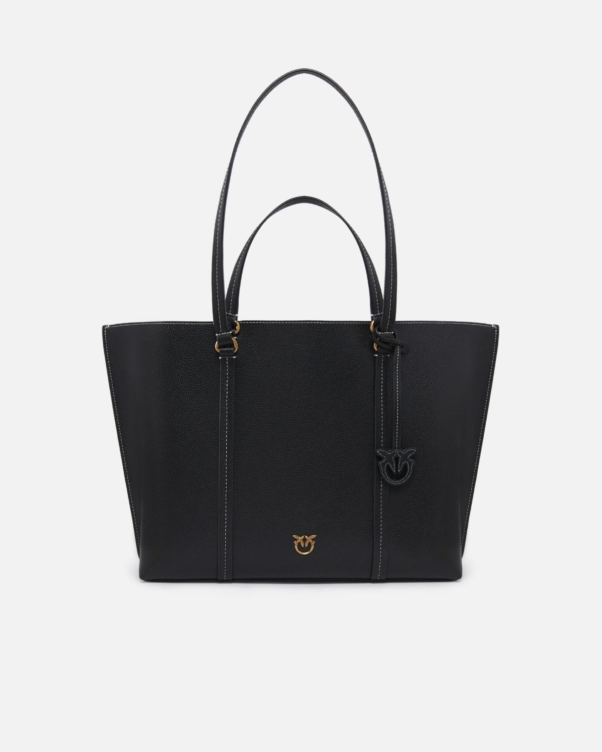 Large Leather Shopper Bag - Black-antique Gold