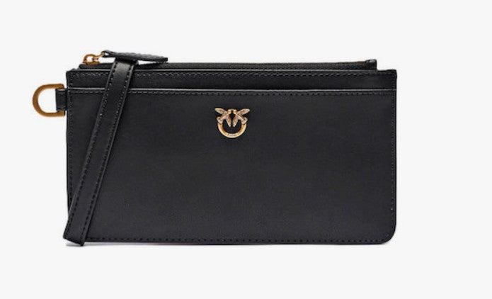 Rectangular leather card holder with wristlet
