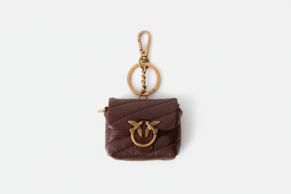 PINKO - LOVE PUFF - LEATHER BAG CHARM - BURGANDY
