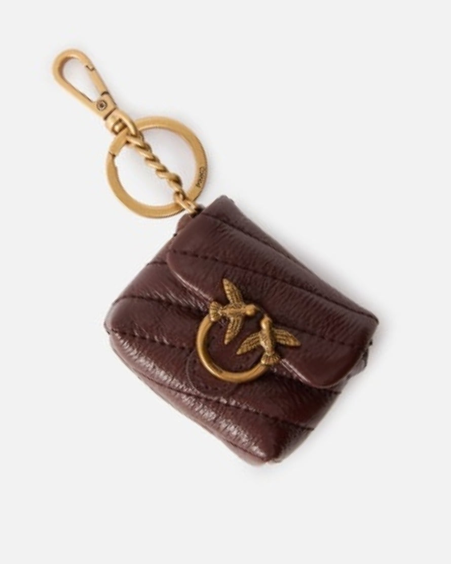 PINKO - LOVE PUFF - LEATHER BAG CHARM - BURGANDY