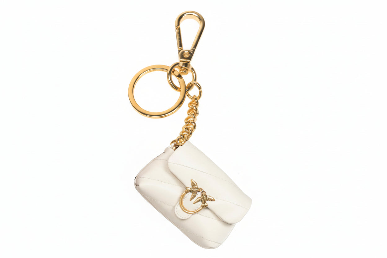 PINKO - LOVE PUFF - LEATHER BAG CHARM - WHITE