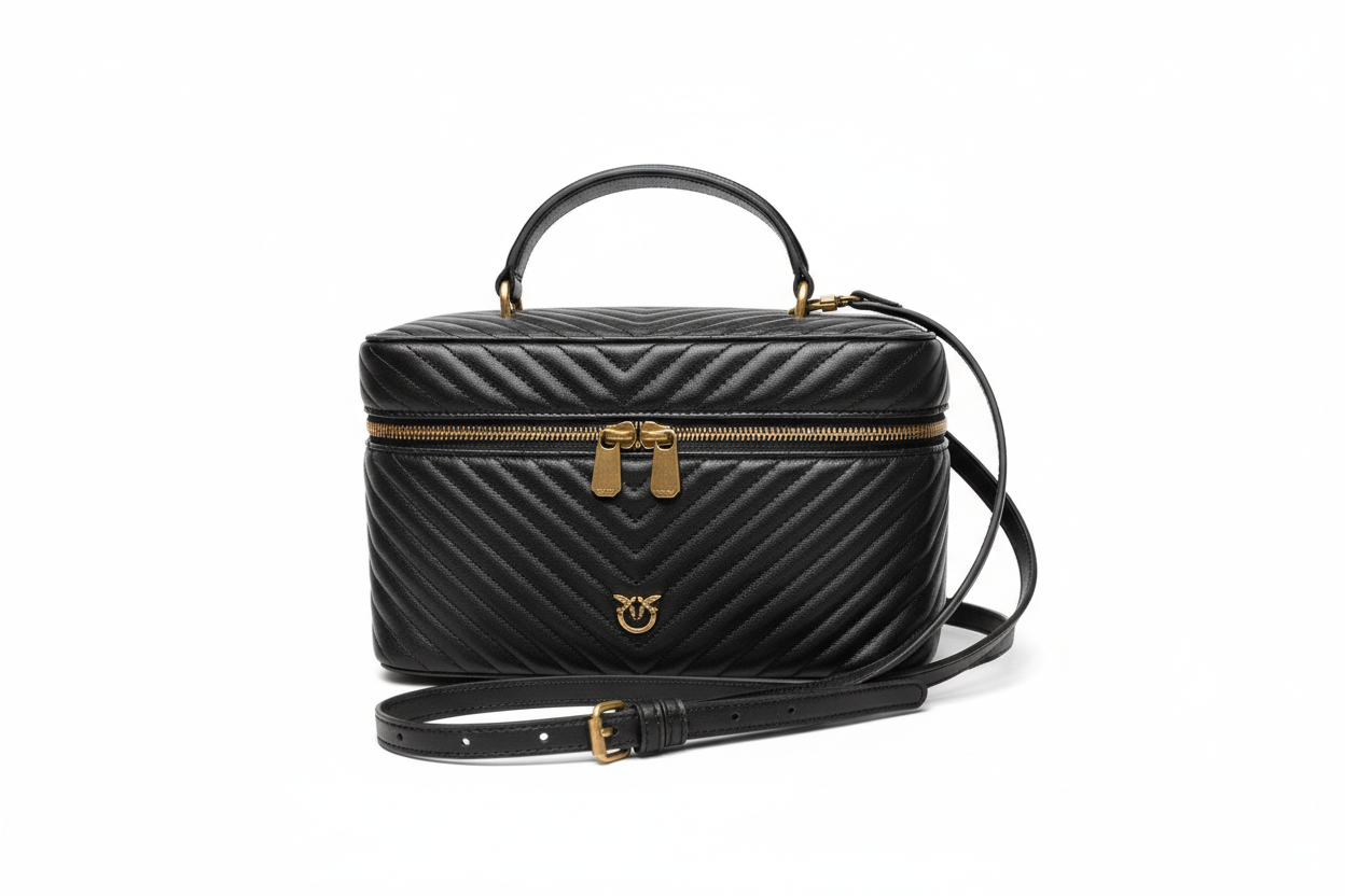PINKO - CLASSIC VANITY CASE - NAPPA  CHEVRON - BLACK